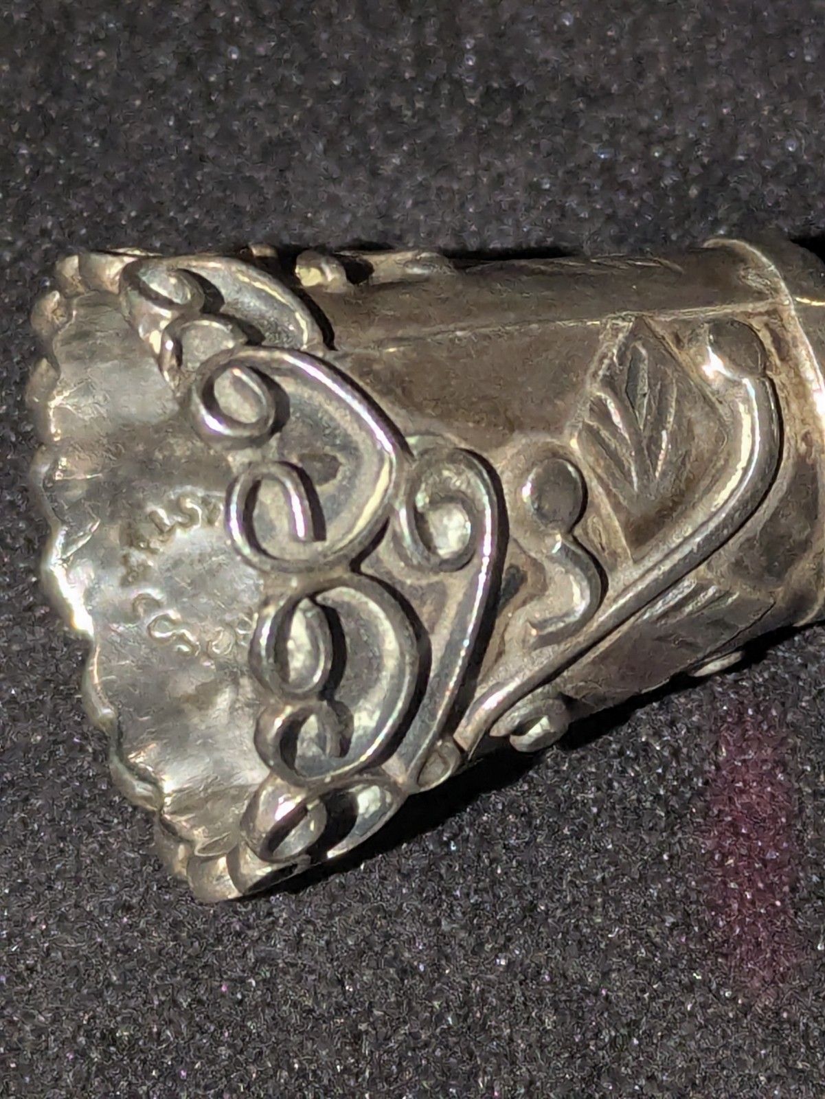 Vintage Taxco Mexico Sterling Silver 925 Thimble Handwrought Scroll Floral 5.6g