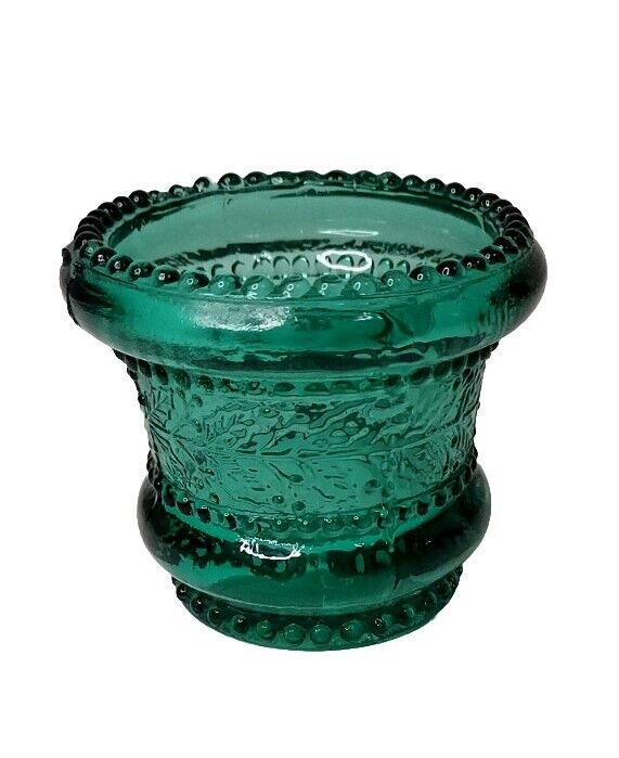 Vintage St Clair Holly Toothpick Holder/ Votive Holder In Green W/ Beaded Rim