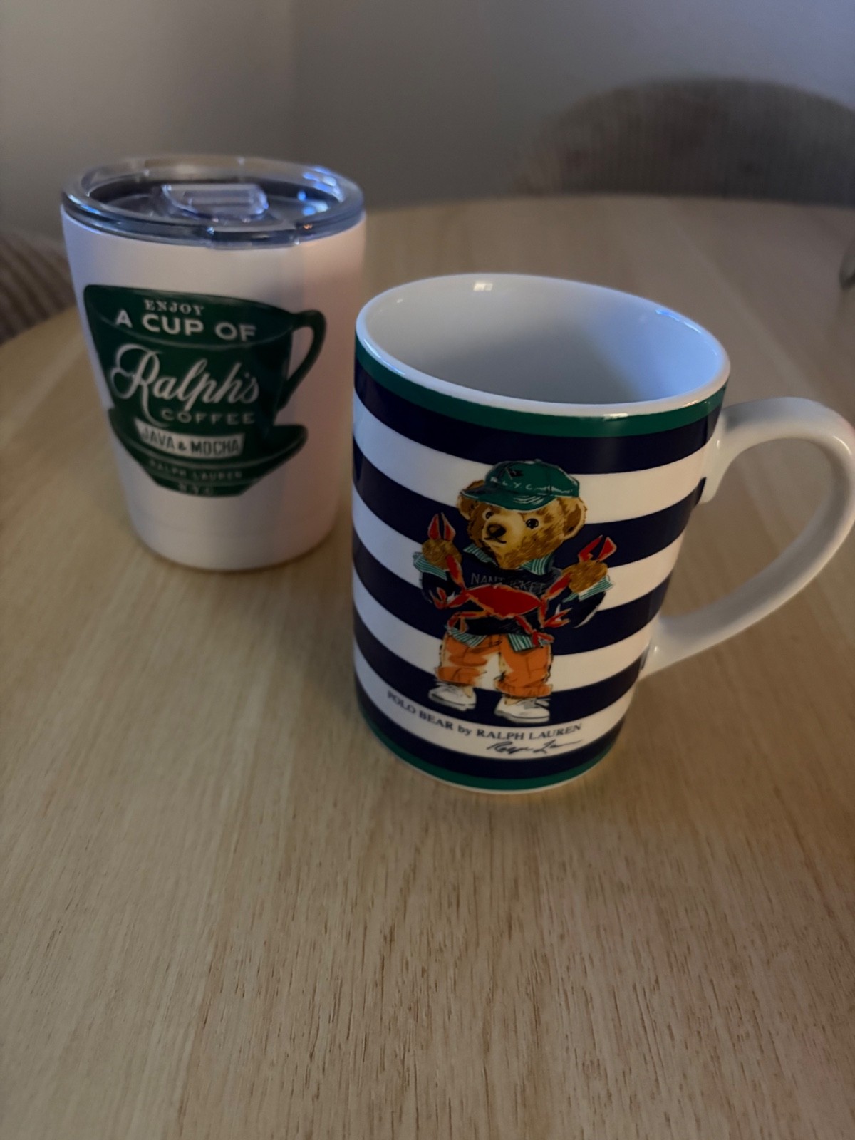 Polo Ralph Lauren - Coffee Cups (2) , Polo Bear Glass, Cup of Ralphs To-Go Cup