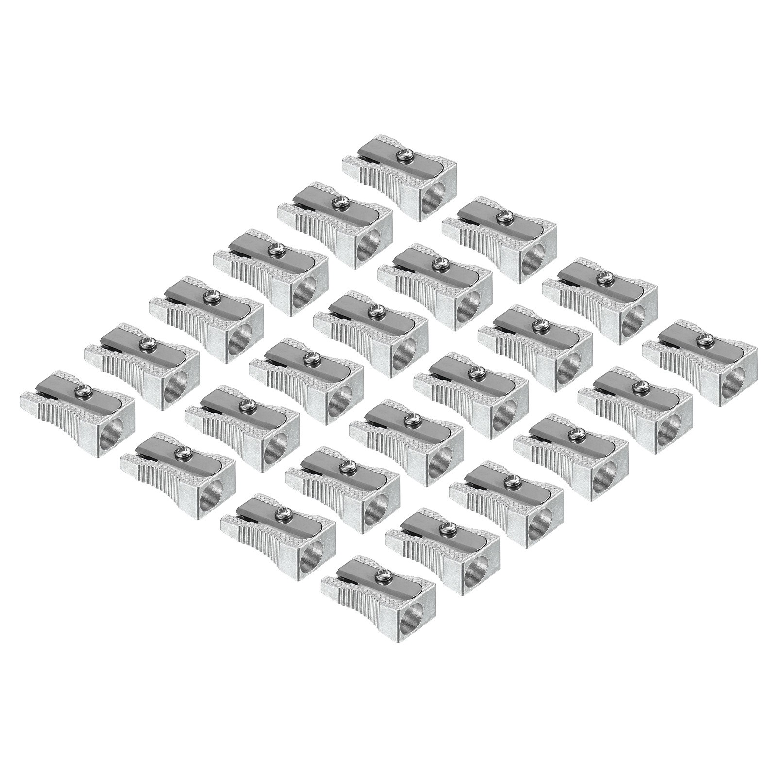 24Pcs Single Hole Pencil Sharpeners, Aluminum Manual Pencil Sharpener, Silver