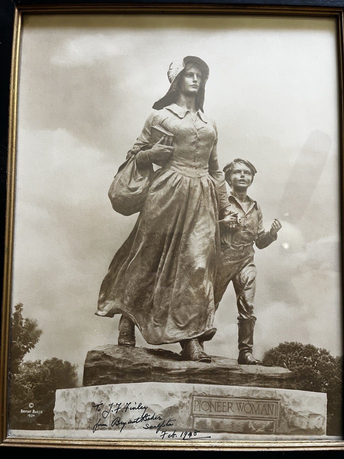 Vintage Bryant Baker Signed Pioneer Woman Monument Photograph 1948 Inscribed