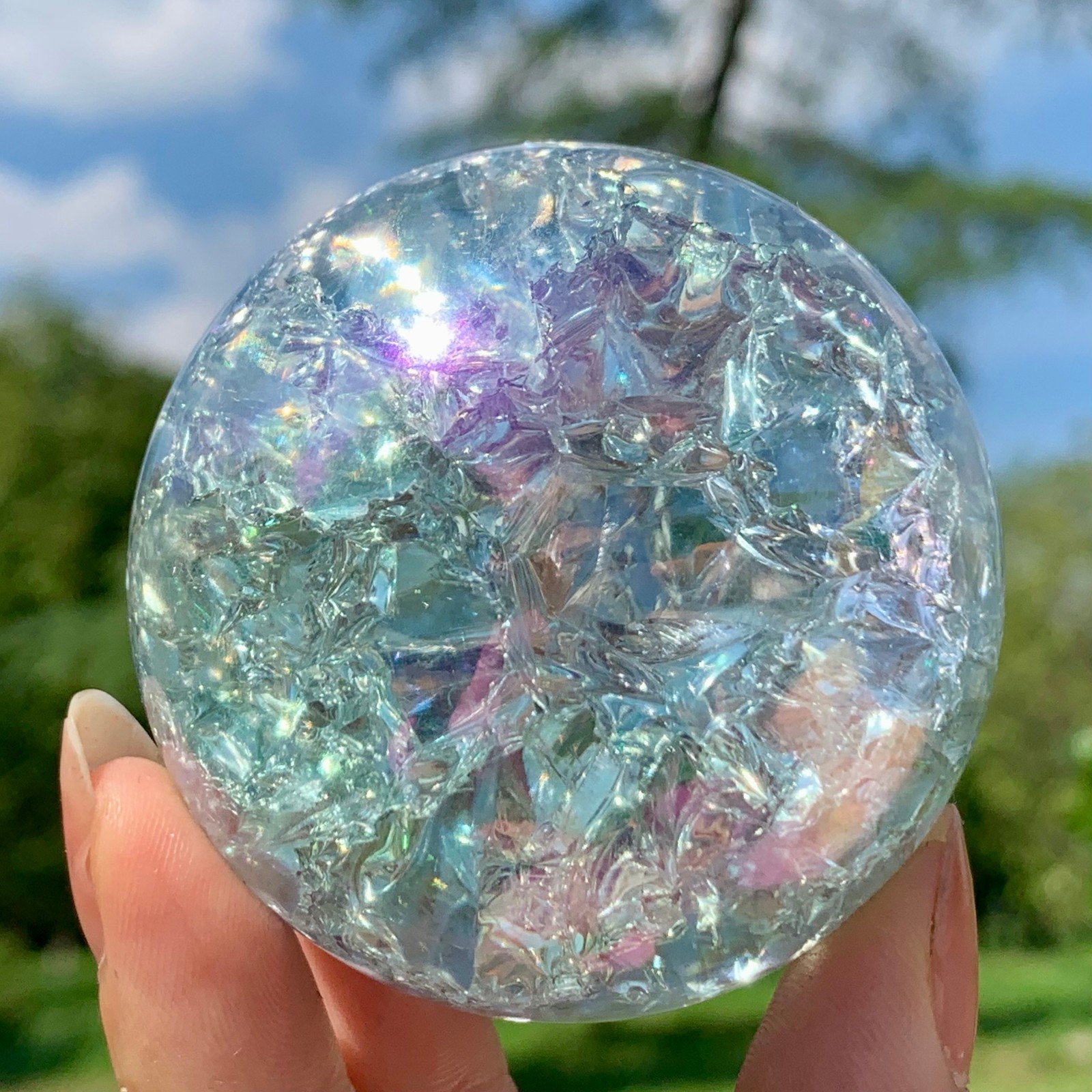 286G Natural Titanium Rainbow Quartz sphere Crystal ball Healing