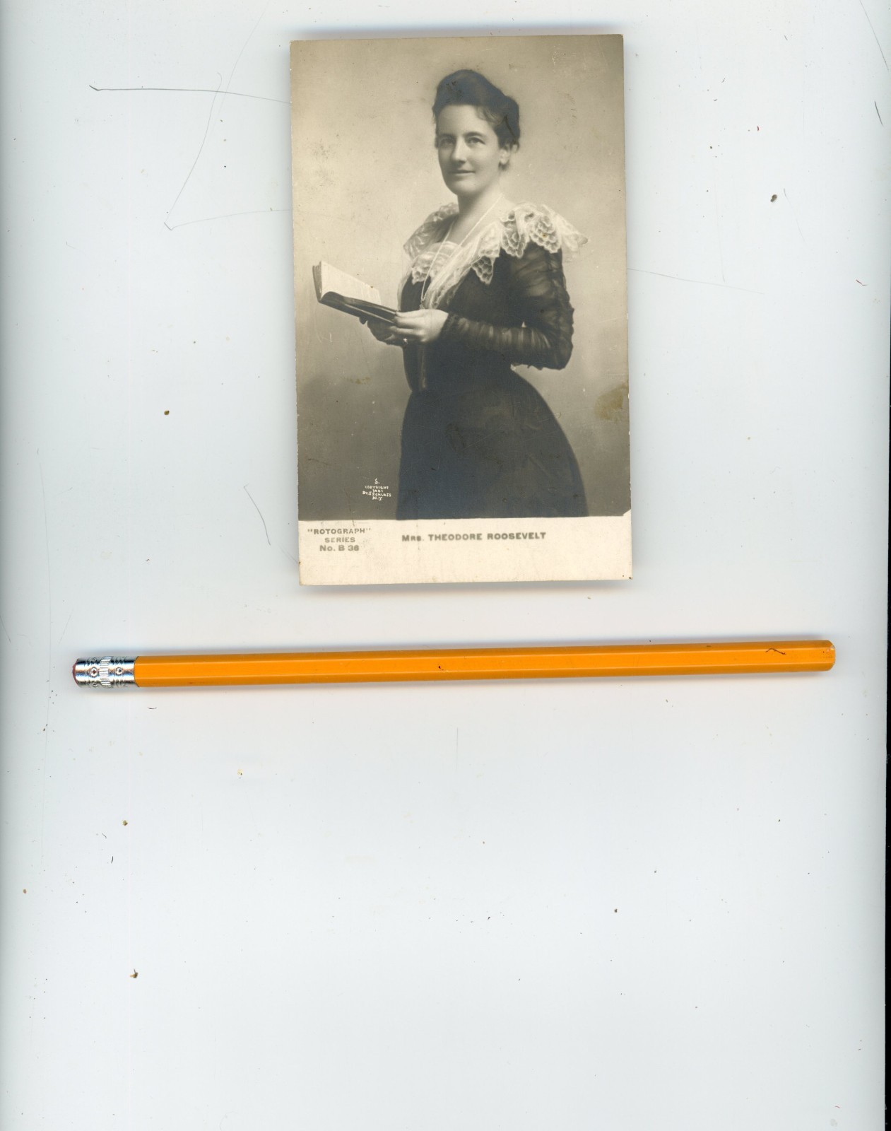 circa 1905 RPPC Real Photo postcard - Mrs. Theodore Roosevelt Holding Book,