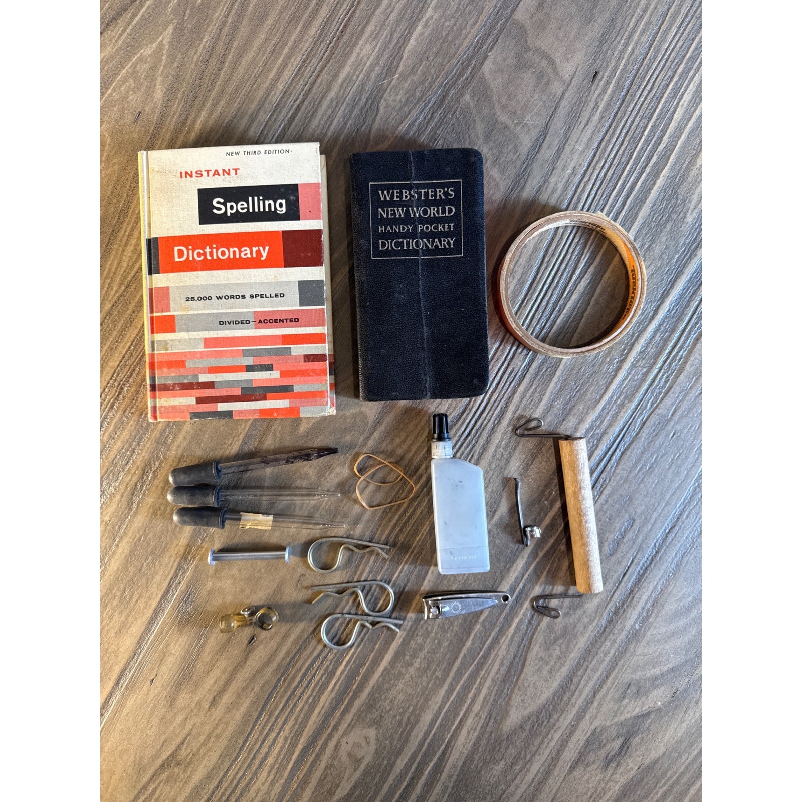 Vintage Webster\'s Dictionary Spelling Book TuckTape Tool Lot UAW Lite-R Clipper