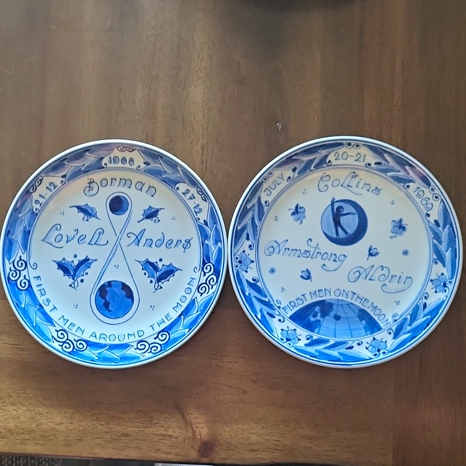 Vintage Royal Delft Apollo 8 & Apollo 11 Space Plates Pair De Porceleyne Fles