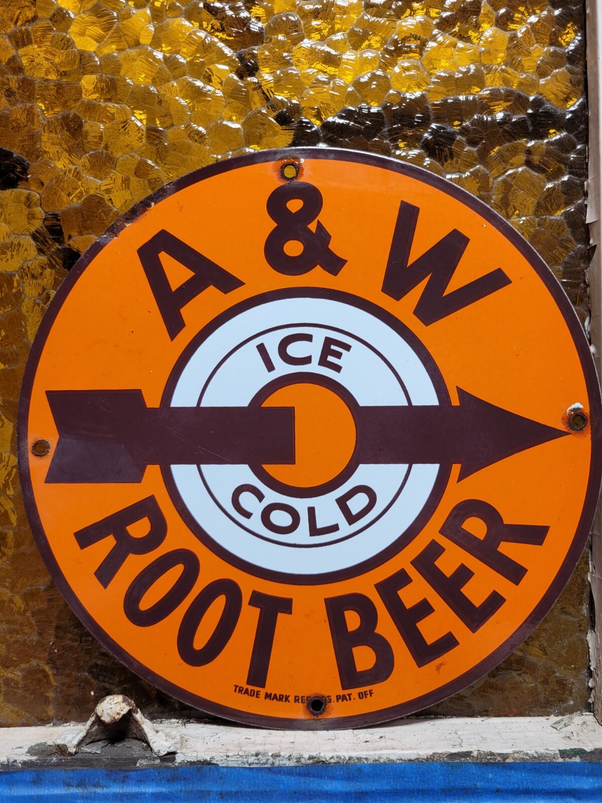VINTAGE A&W ROOT BEER PORCELAIN SIGN ICE COLD SODA SOFT DRINK SERVED HERE DINER VINTAGE A&W ROOT BEER PORCELAIN SIGN ICE COLD SODA SOFT DRINK SERVED HERE DINER