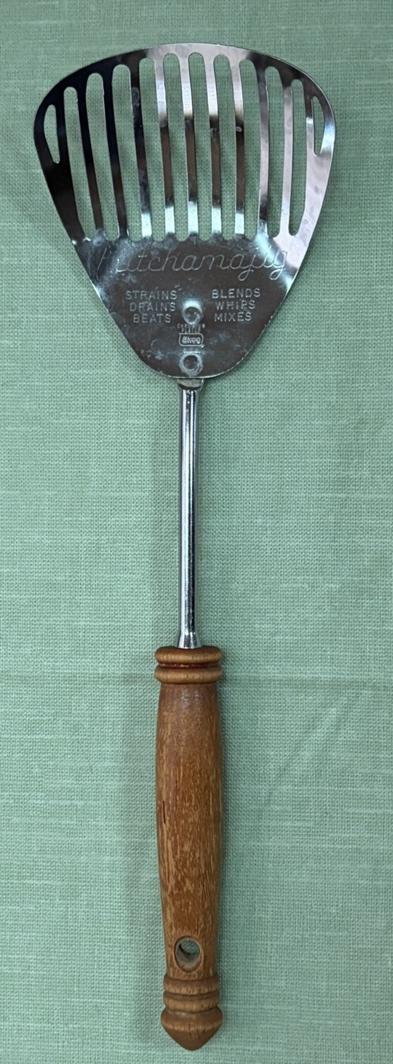 Vintage Ekco Kitchamajig Wood Handle Kitchen Tool Slotted Spoon/Spatula USA