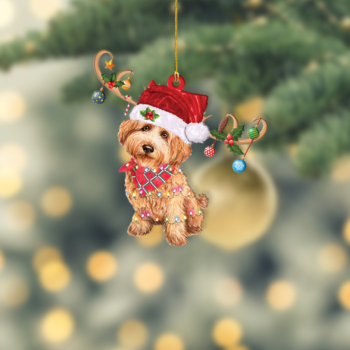 Goldendoodle Dog Merry Christmas Ornament, Goldendoodle Dog Xmas Lights Ornament Goldendoodle Dog Merry Christmas Ornament, Goldendoodle Dog Xmas Lights Ornament