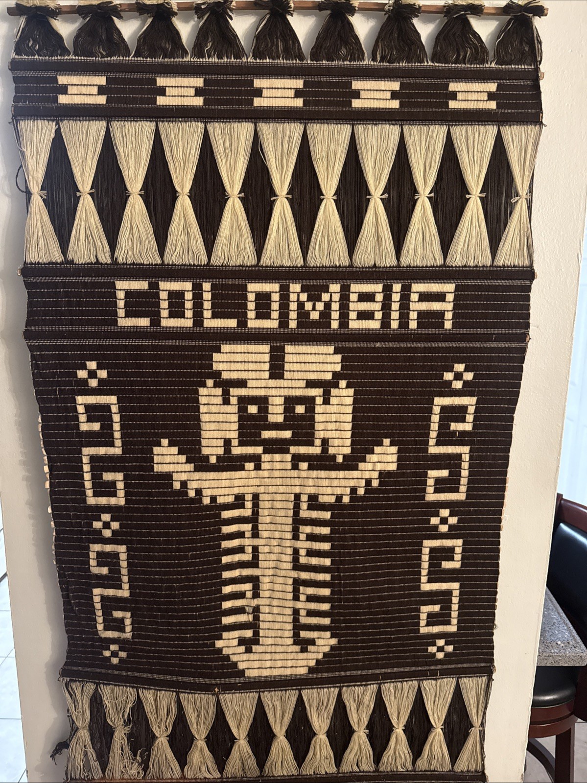 Vintage Colombian Handwoven Wall Tapestry Andean Tribal Textile 27x52