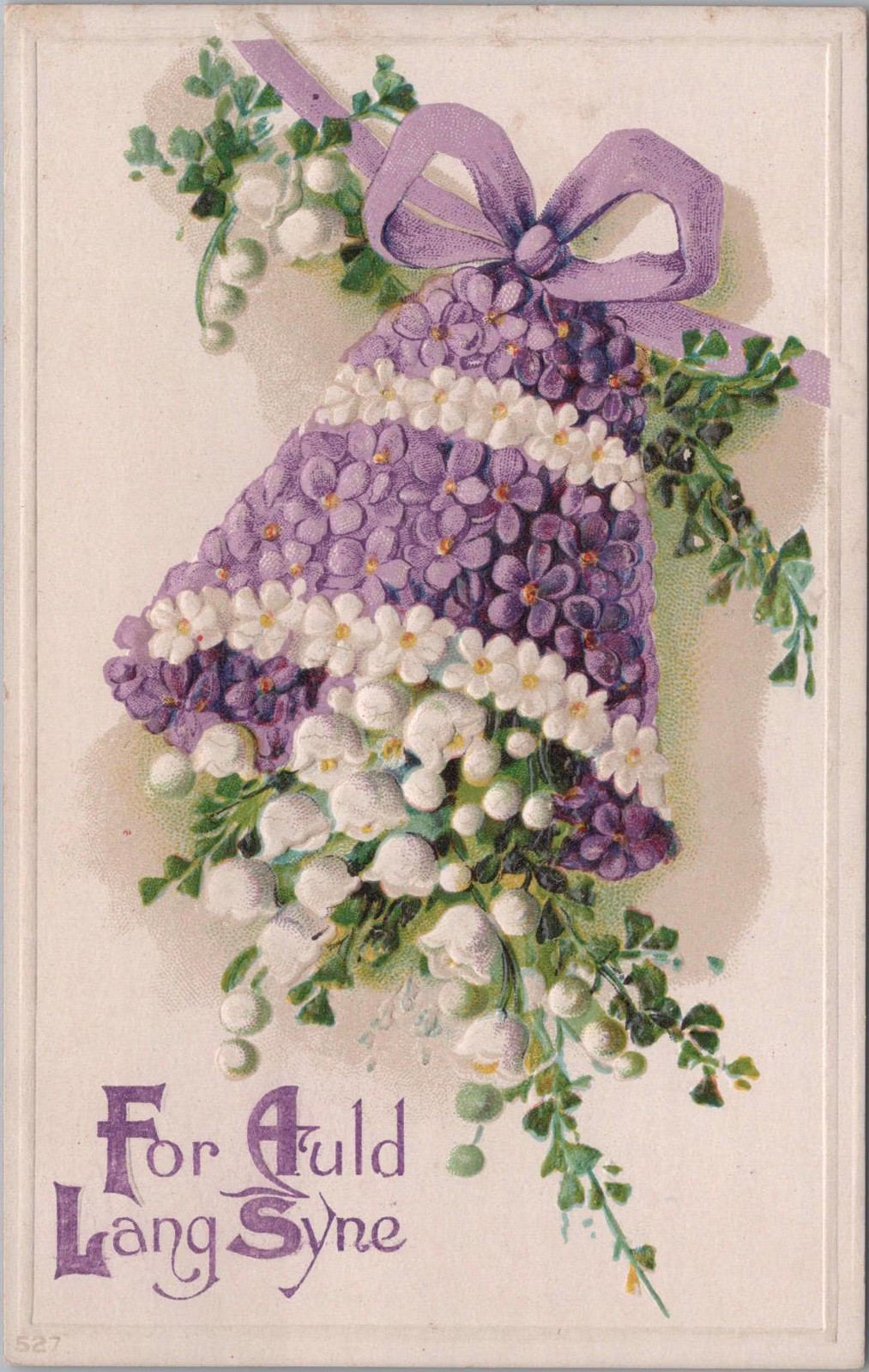 Antique Embossed New Year's Postcard – Divided Back Era- Bell Made of Flowers