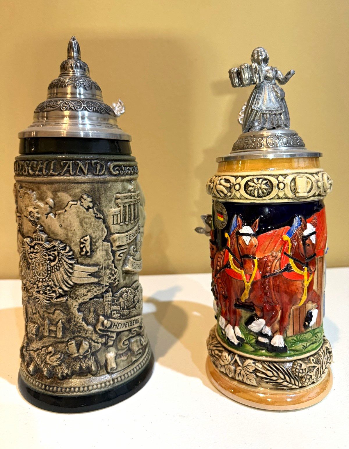 King Germany Breweriana Lidded Beer Steins Set of 2 Deutschland Oktoberfest