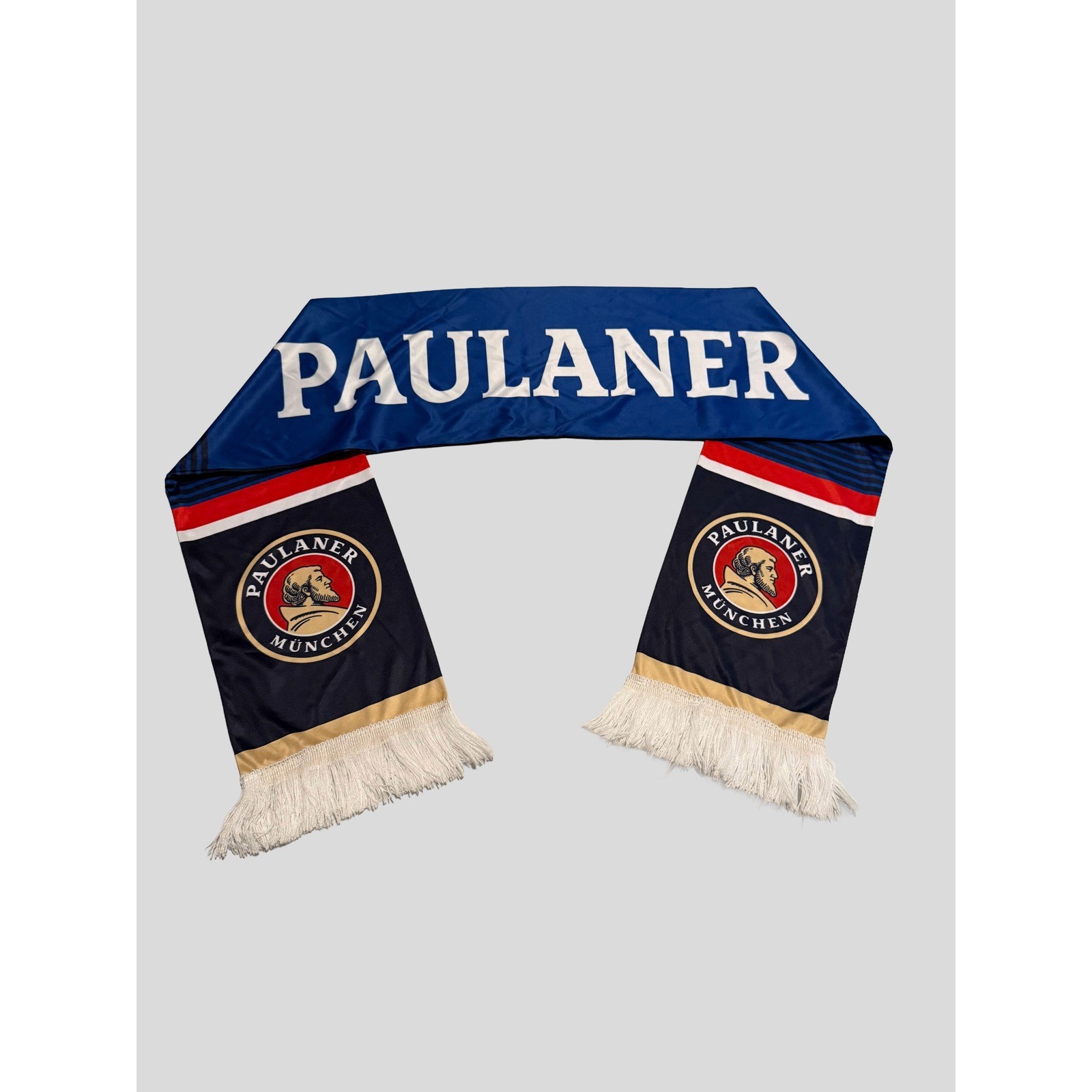 Paulaner Munchen Brewery Scarf Blue Black Red German Beer Collectible Fringe