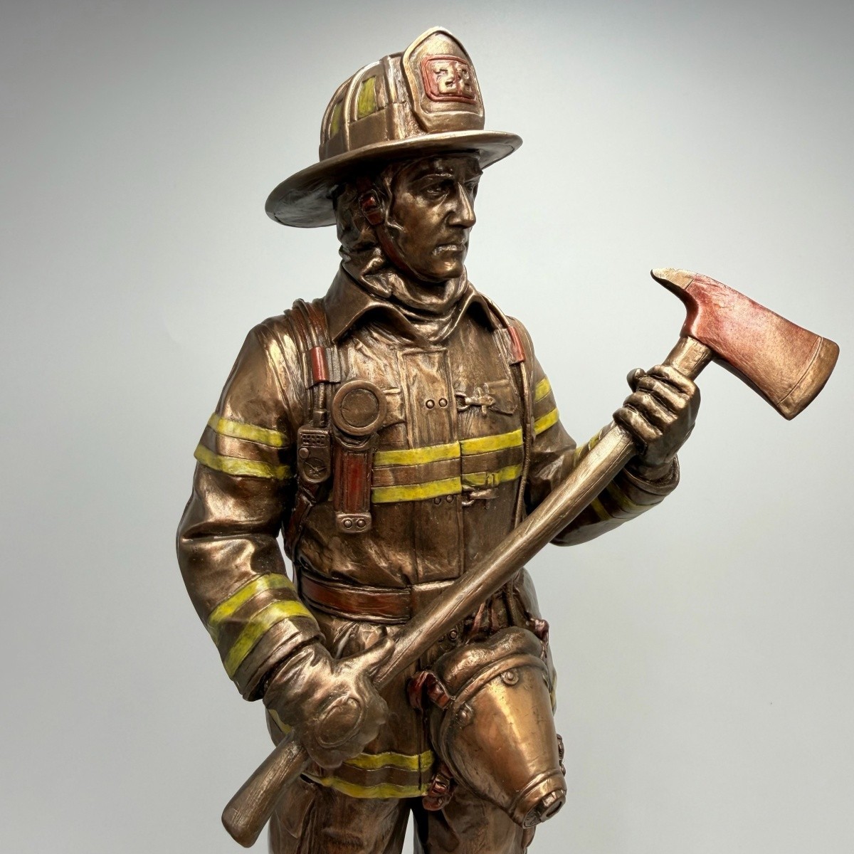 Firefighter Rescuer Statue Bronze Finish Fireman Figurine Hero Sculpture Gift