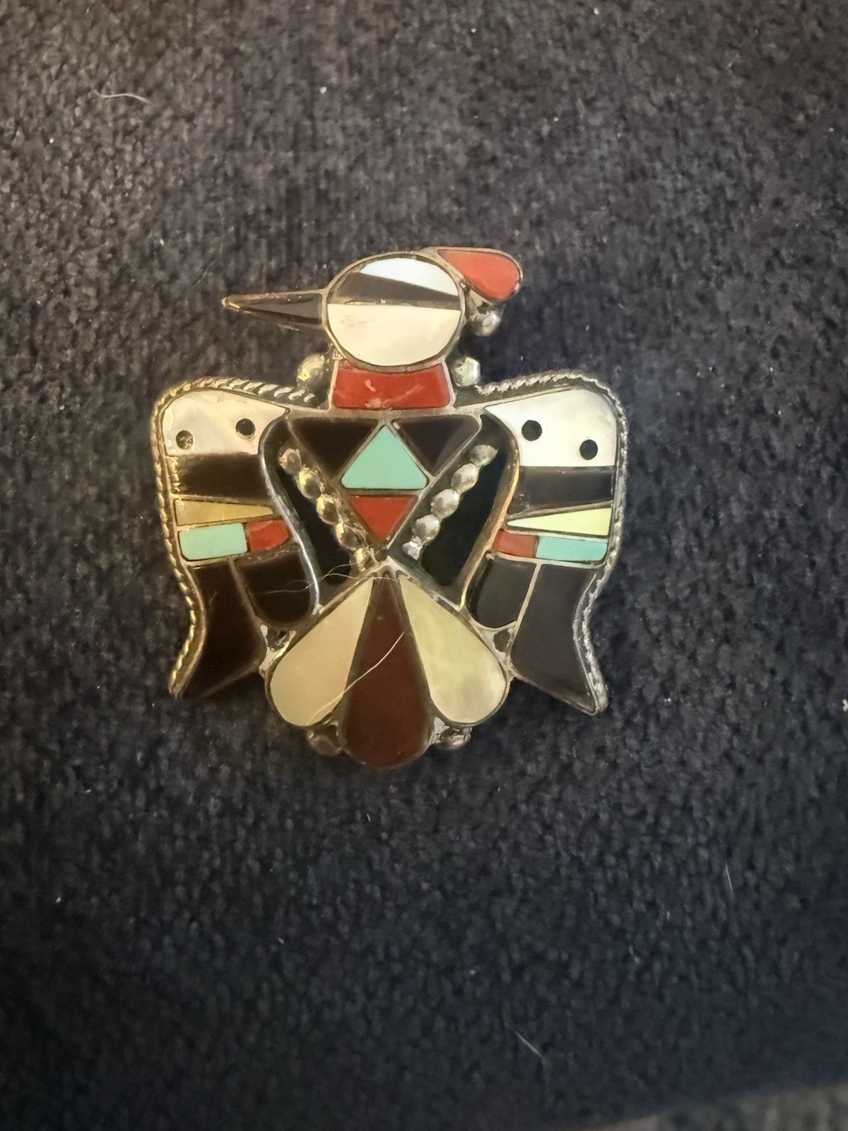 vintage BOBBY & CORRAINE Shack gem INLAY sterling NA signed ZUNI pendant BROOCH