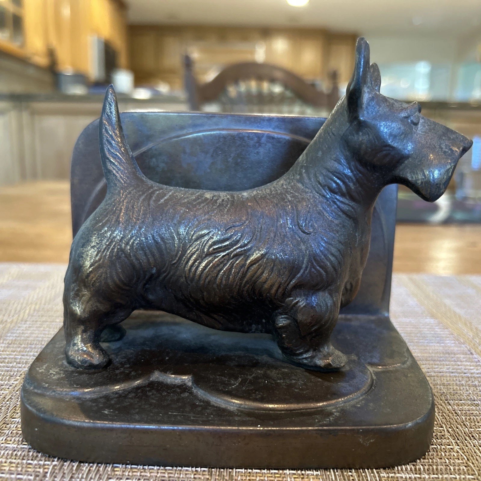 Art Deco 1920\'s-30\'s  FRANKART SCOTTIE DOG Solo Cast Metal Bookend w Felt Bottom