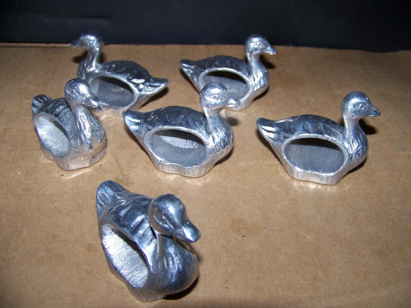 Figural  Animals Napkin Rings Holders Metal Aluminum 6 Duck  Lot