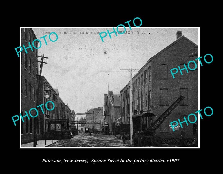 OLD LARGE HISTORIC PHOTO PATERSON NEW JERSEY VIEW OF SPRUCE STREET c1907