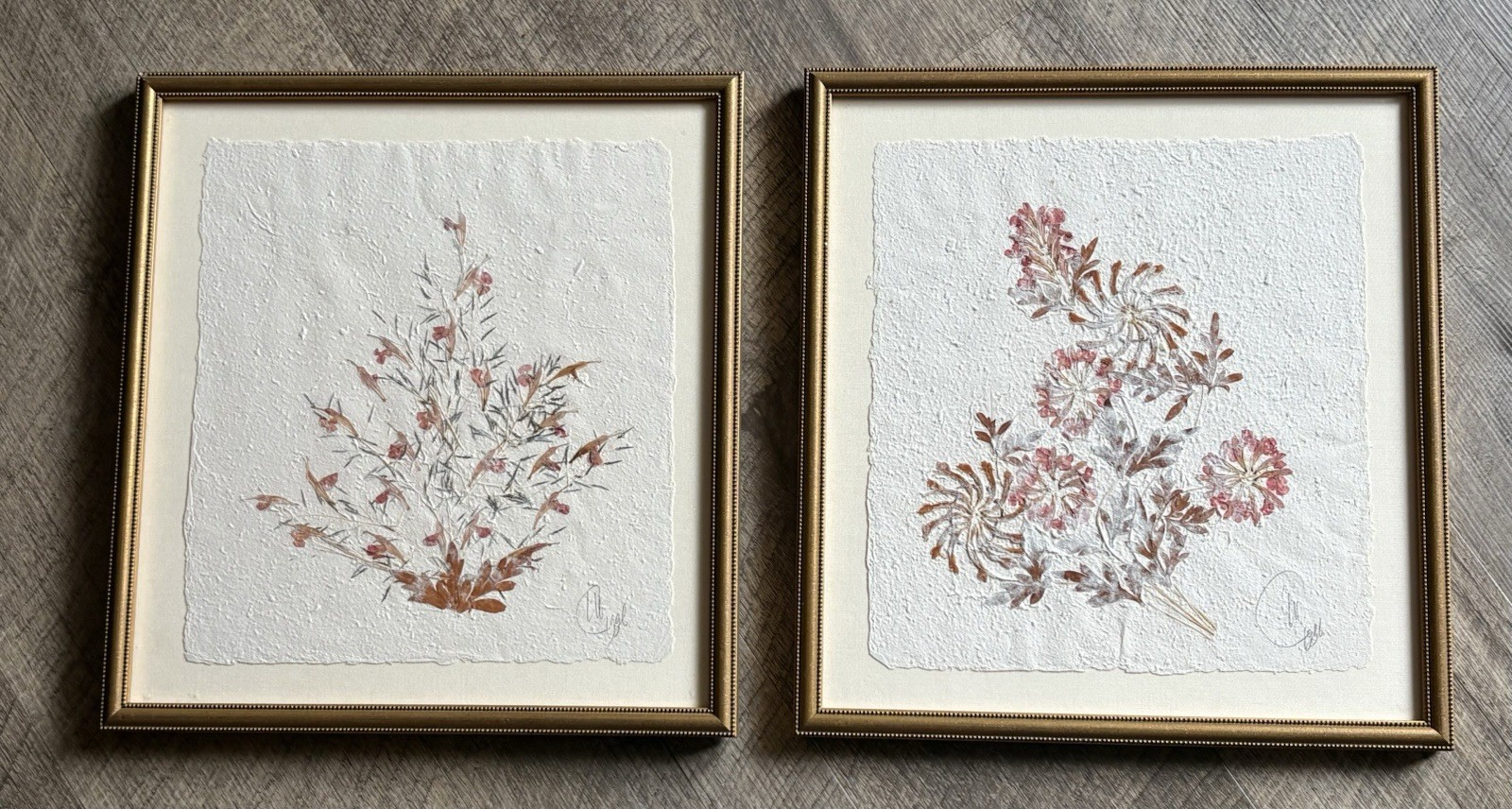 Vintage 2009 Art Prints Pressed Flowers Set of 2 Signed by Artist 15