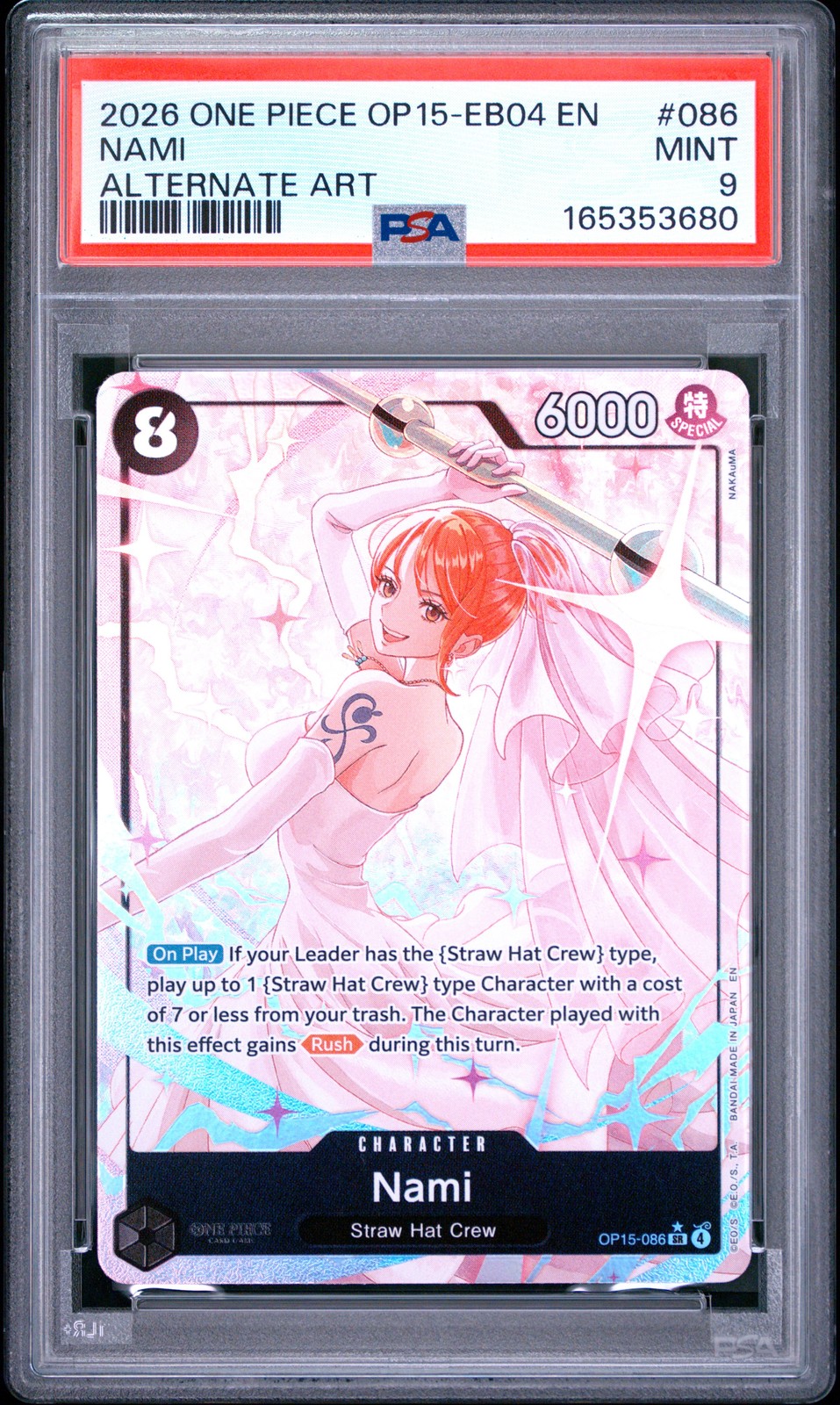 2026 ONE PIECE OP15-EB04-ADVENTURE ON KAMI\'S ISLAND ALTERNATE ART NAMI PSA 9