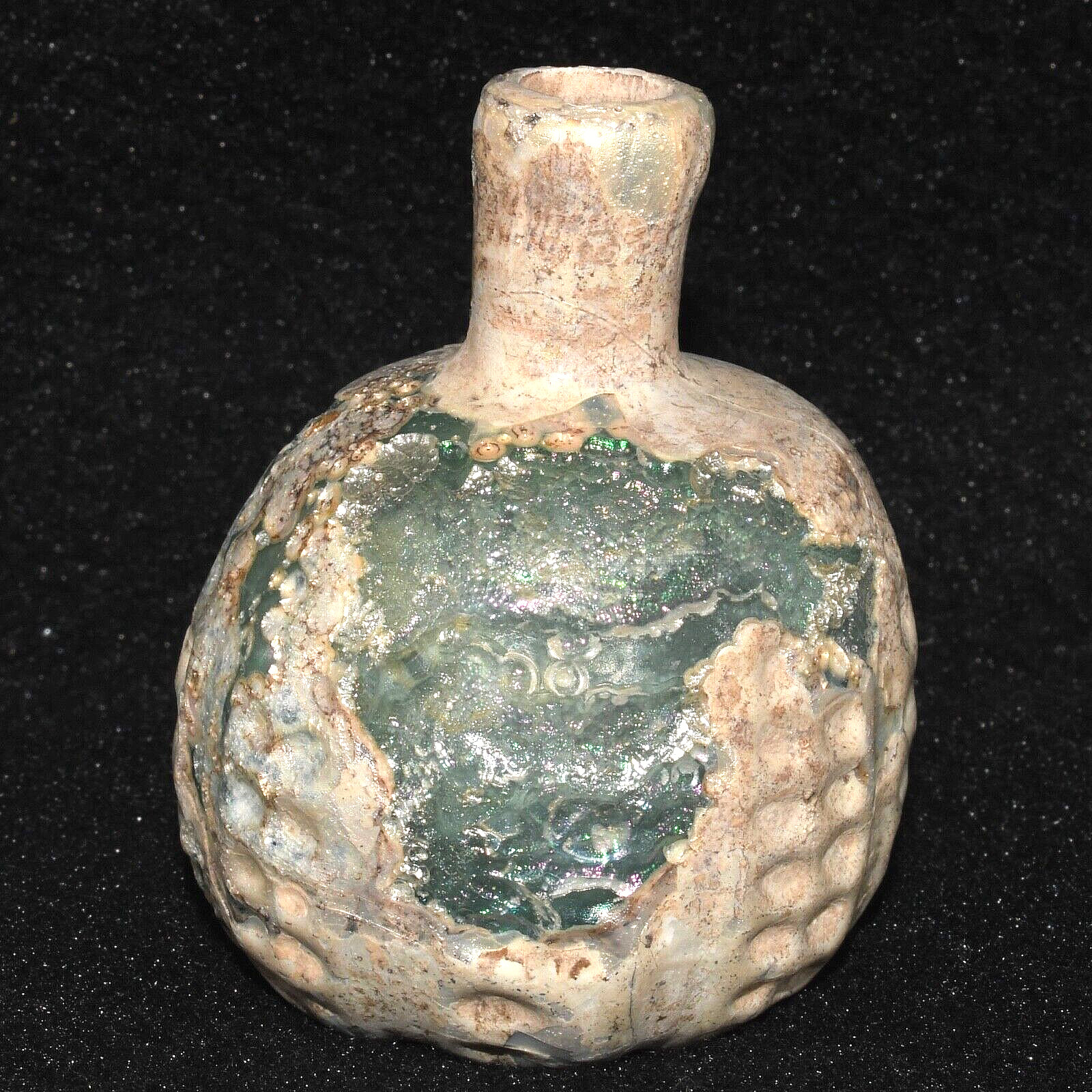 Intact Ancient Roman Glass Bottle with Dotted Pattern in Perfect Condition