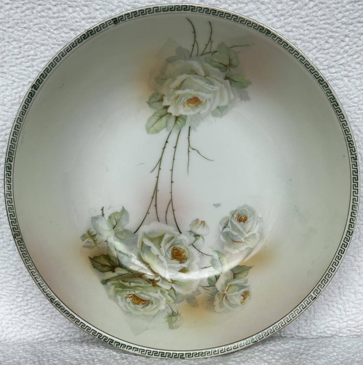 Antique White Roses Serving Bowl Three Crown Pottery Unger & Schlilde 1906-1916 Antique White Roses Serving Bowl Three Crown Pottery Unger & Schlilde 1906-1916