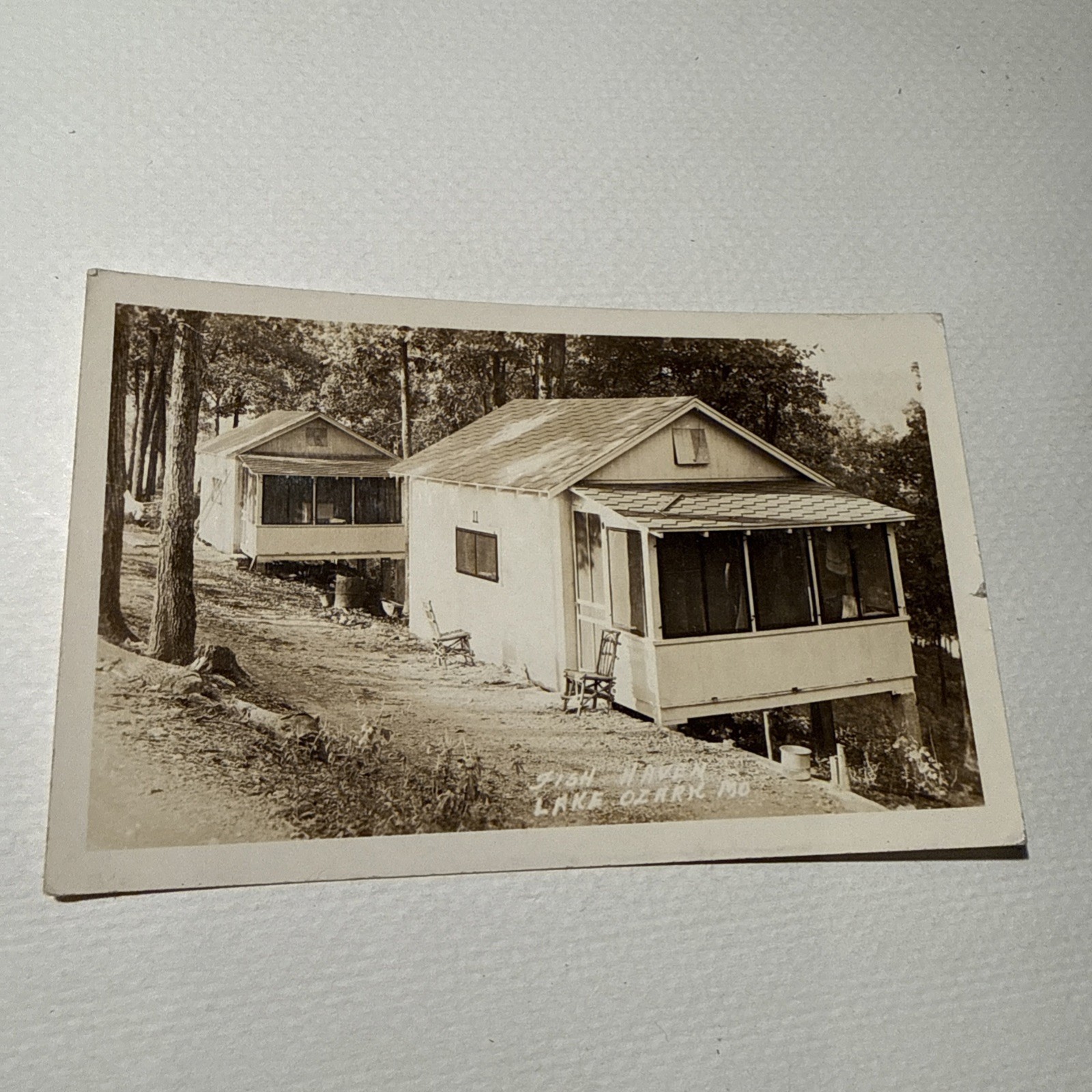 Vintage Real Photo Postcard Rppc Fish Haven Lake Ozark Missouri Fishing Cabins