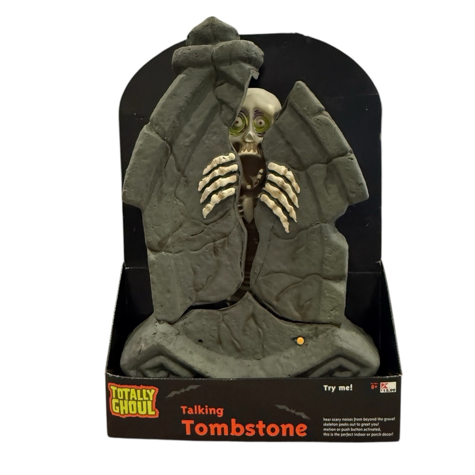 Vintage Gemmy Skeleton Splitting Tombstone Halloween Lights Sounds READ