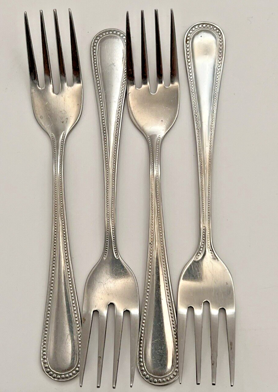 Vintage Adcraft Plaza Stainless Dessert Forks Lot of 4 Flatware Beaded Handle