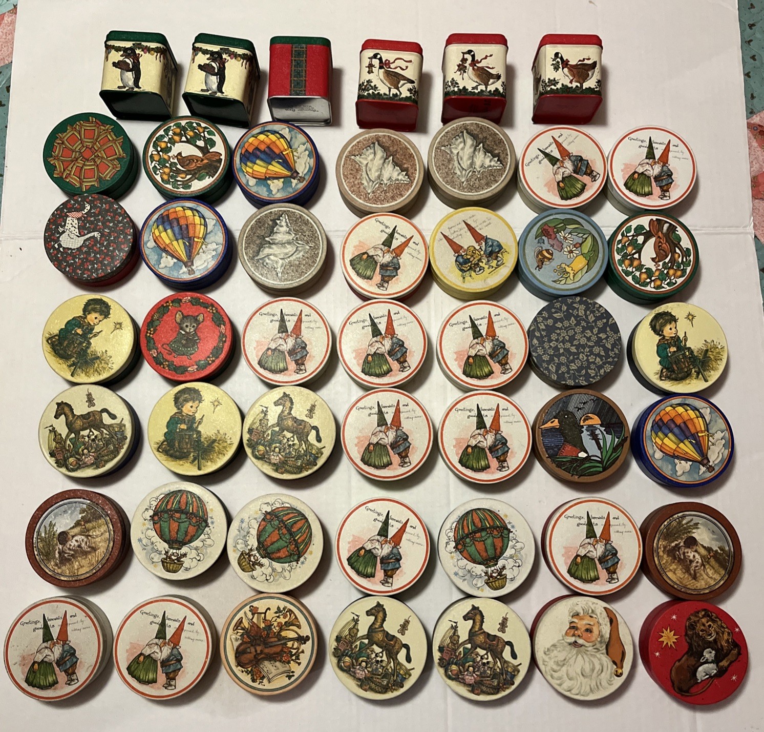 48 x VINTAGE Potpourri Press ASSORTED Round & Square  Metal Tins. 1980’s.  Nice