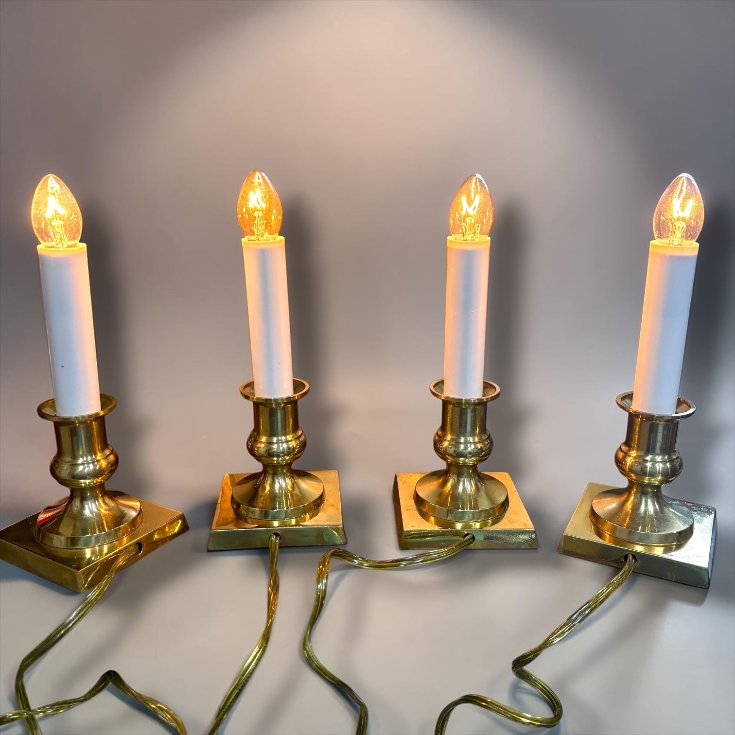 Vintage Brass Electric Window Candles Set of 4 Square Base Holiday Decor Taiwan
