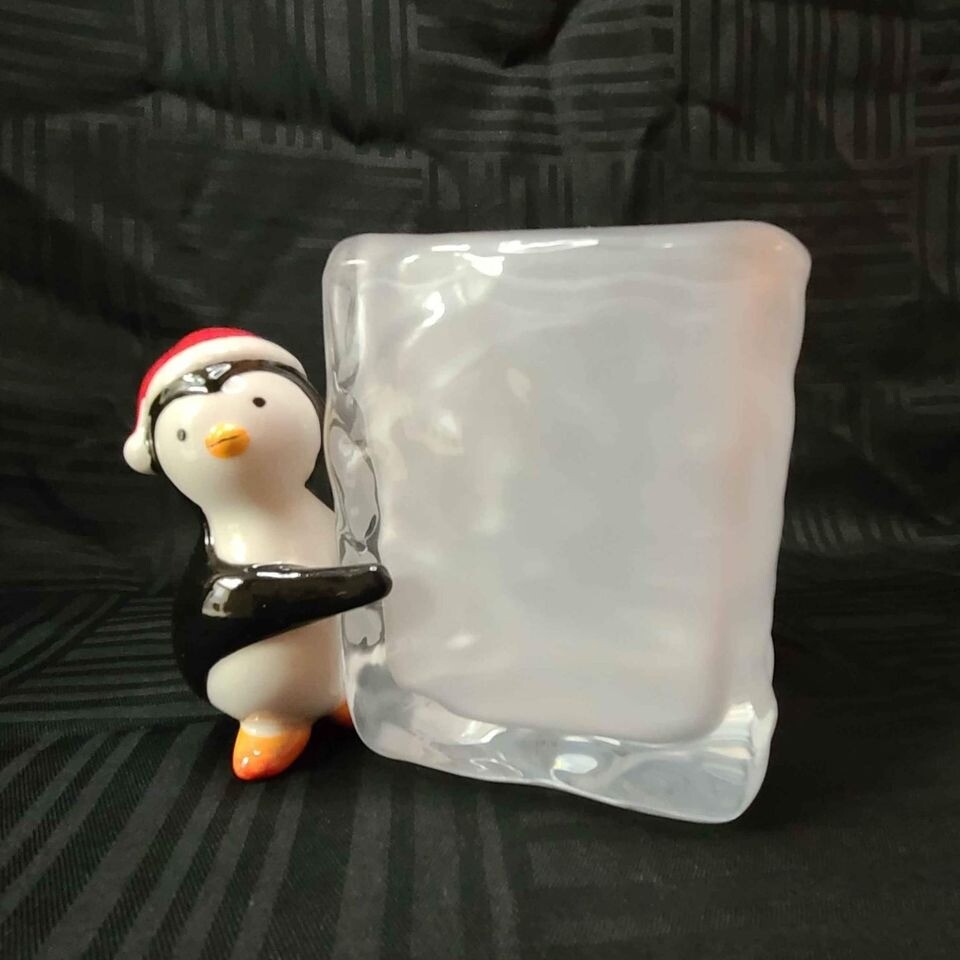 Penguin Teleflora Frosted Glass Ice Cube Vase/Planter