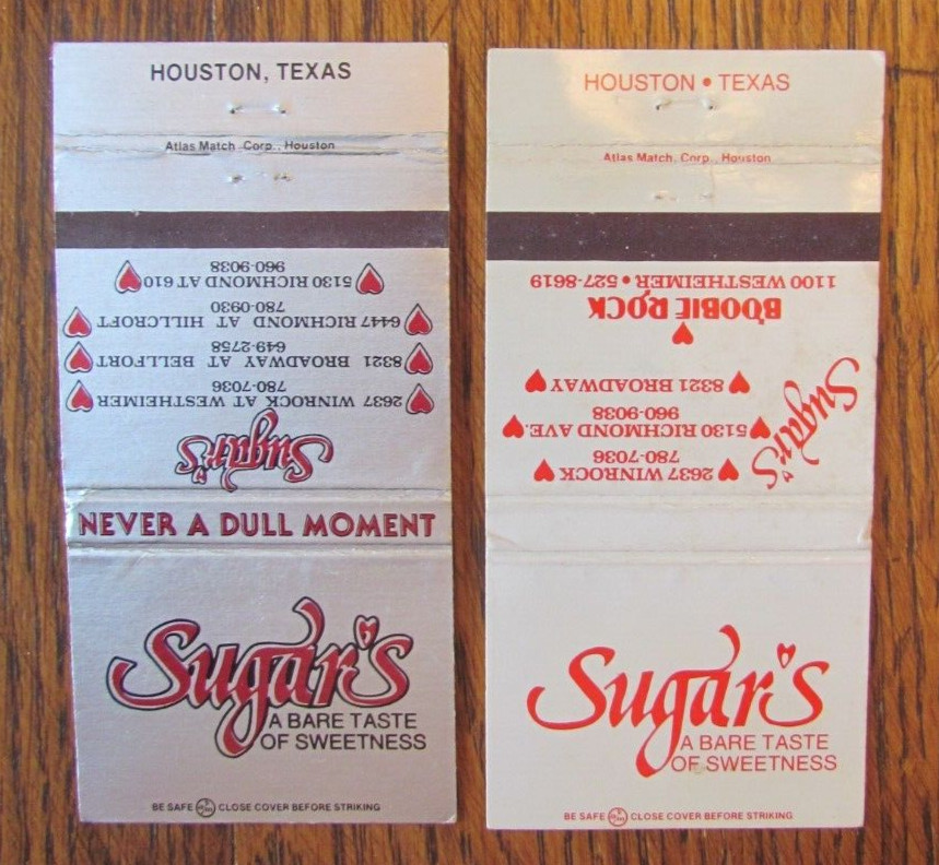 SUGAR\'S GENTLEMEN\'S STRIP CLUB MATCHBOOK COVERS: HOUSTON, TEXAS MATCHCOVERS -A23