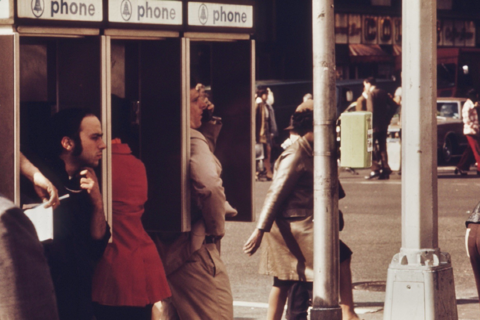 Vintage 1973 New York City Broadway Street Phone Booths 4x6 Lustre Photo Print