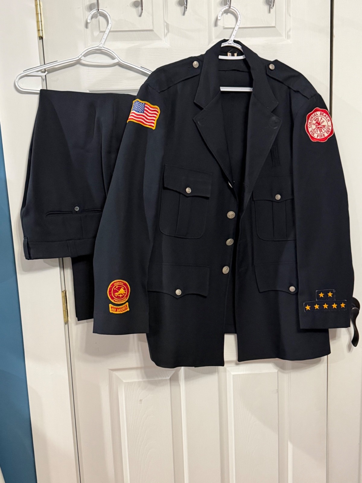 Class A Fire Department Dress Uniform Jacket/Pants/Tie Colonial Beach VA 48R