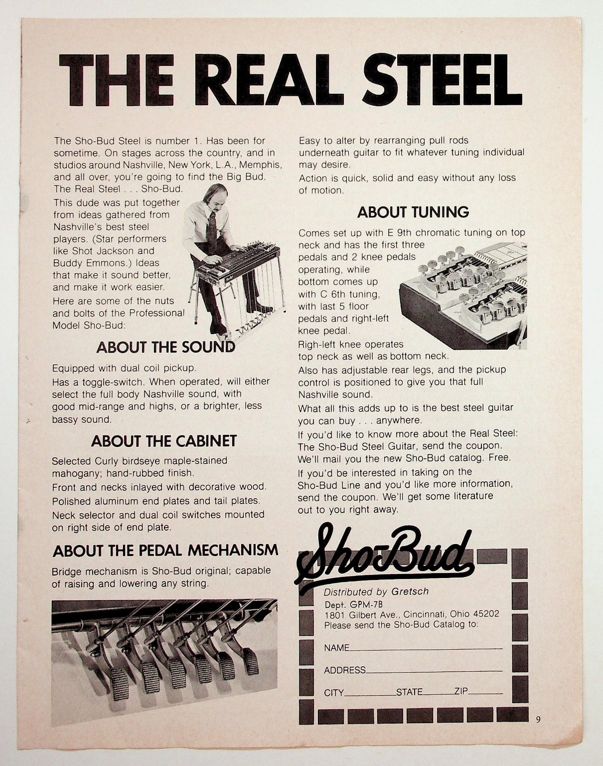 Vintage Sho-Bud Steel Guitar Print Ad Nashville Sound Gretsch Ephemera