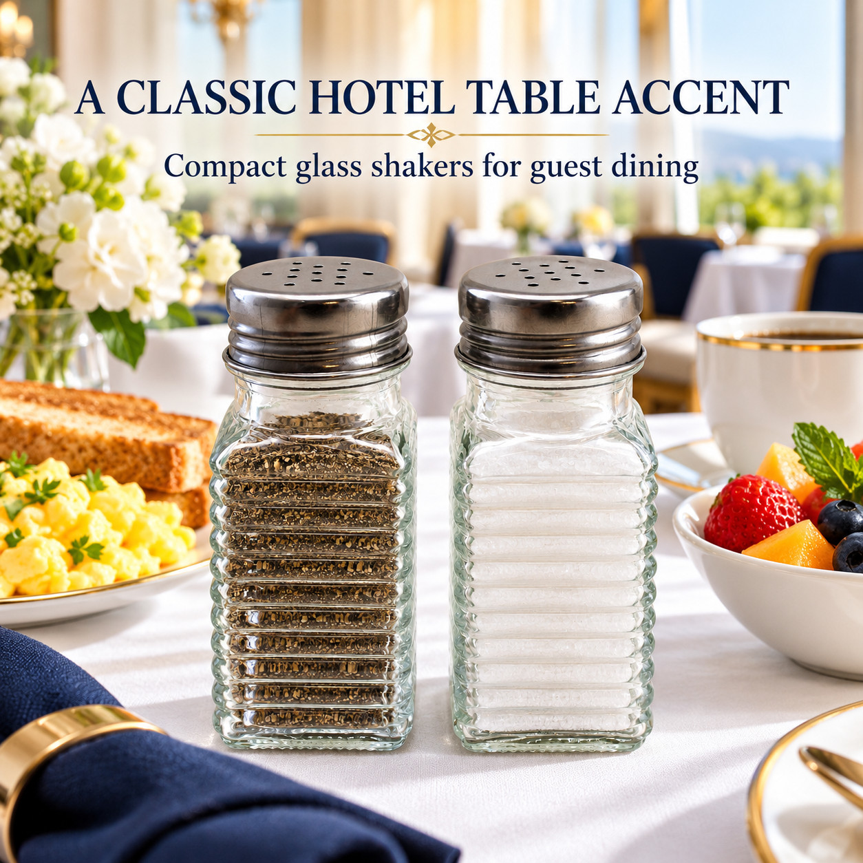 Glass Salt and Pepper Shaker Set Stainless Steel Lids Retro Ribbed 80mL