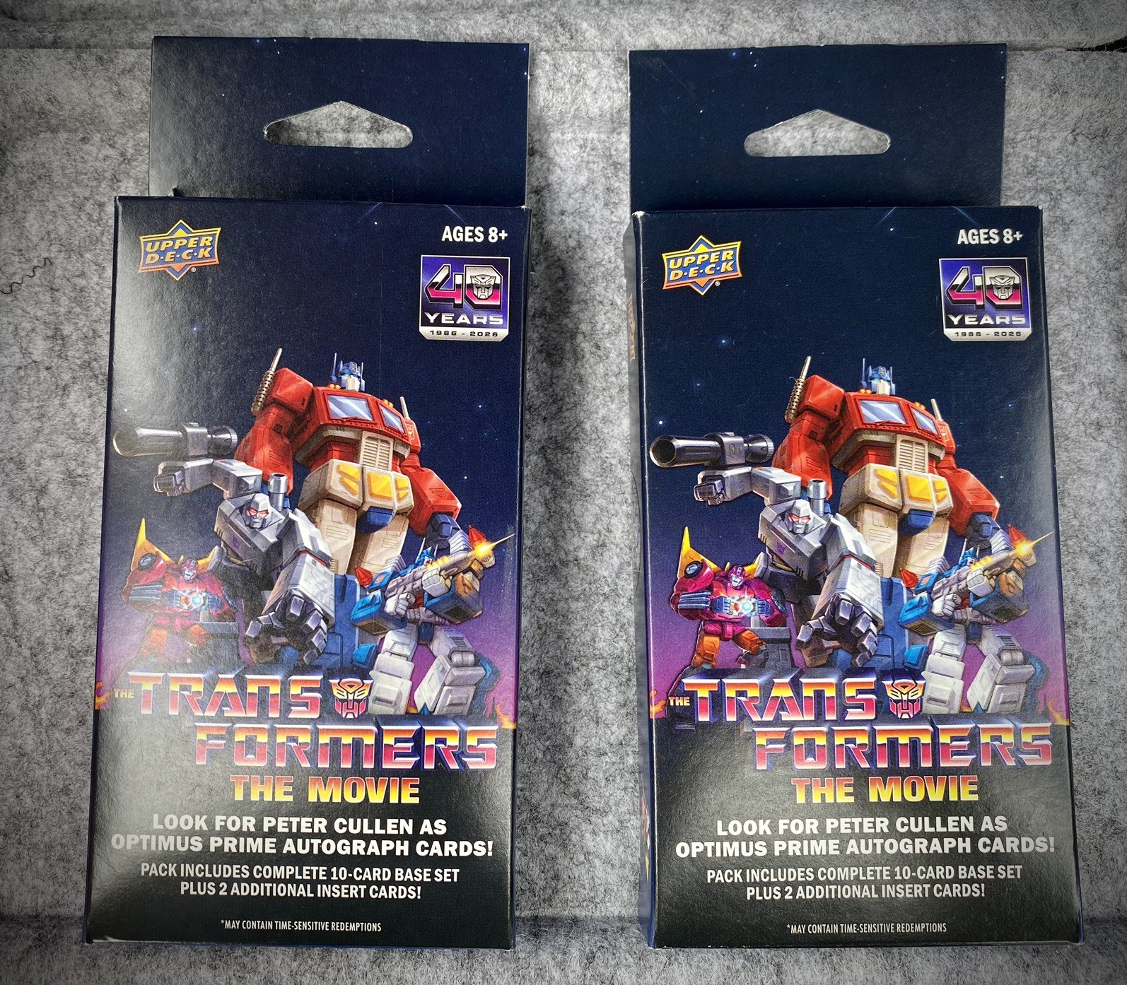 TRANSFORMERS THE MOVIE 40TH Upper Deck Trading Cards (2 sealed hanger boxes) TRANSFORMERS THE MOVIE 40TH Upper Deck Trading Cards (2 sealed hanger boxes)