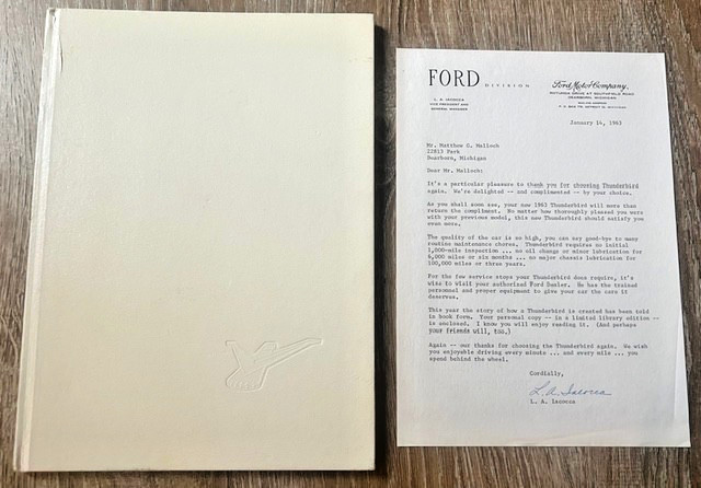 1963 Ford Thunderbird Book Given to T-Bird Buyers with Letter from Lee Iacocca