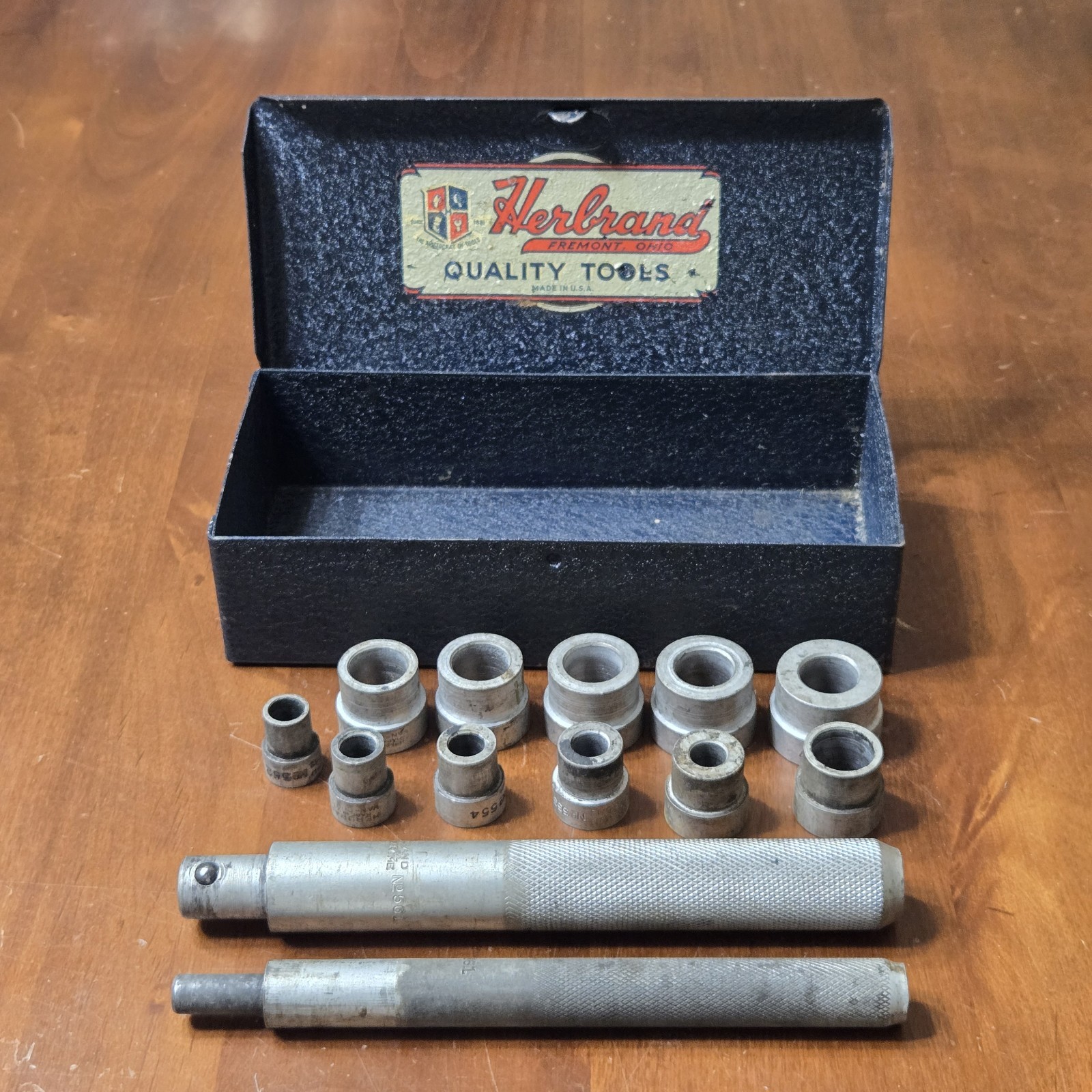 Vtg Herbrand Bushing Driver Set Tool 13 Piece w/Box Van-Chrome USA Made Complete