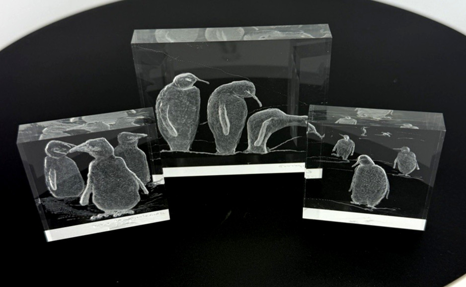 Lot of 3 Vintage Lucite Acrylic Block Paperweights Lifelike Peguin Scene Iceburg
