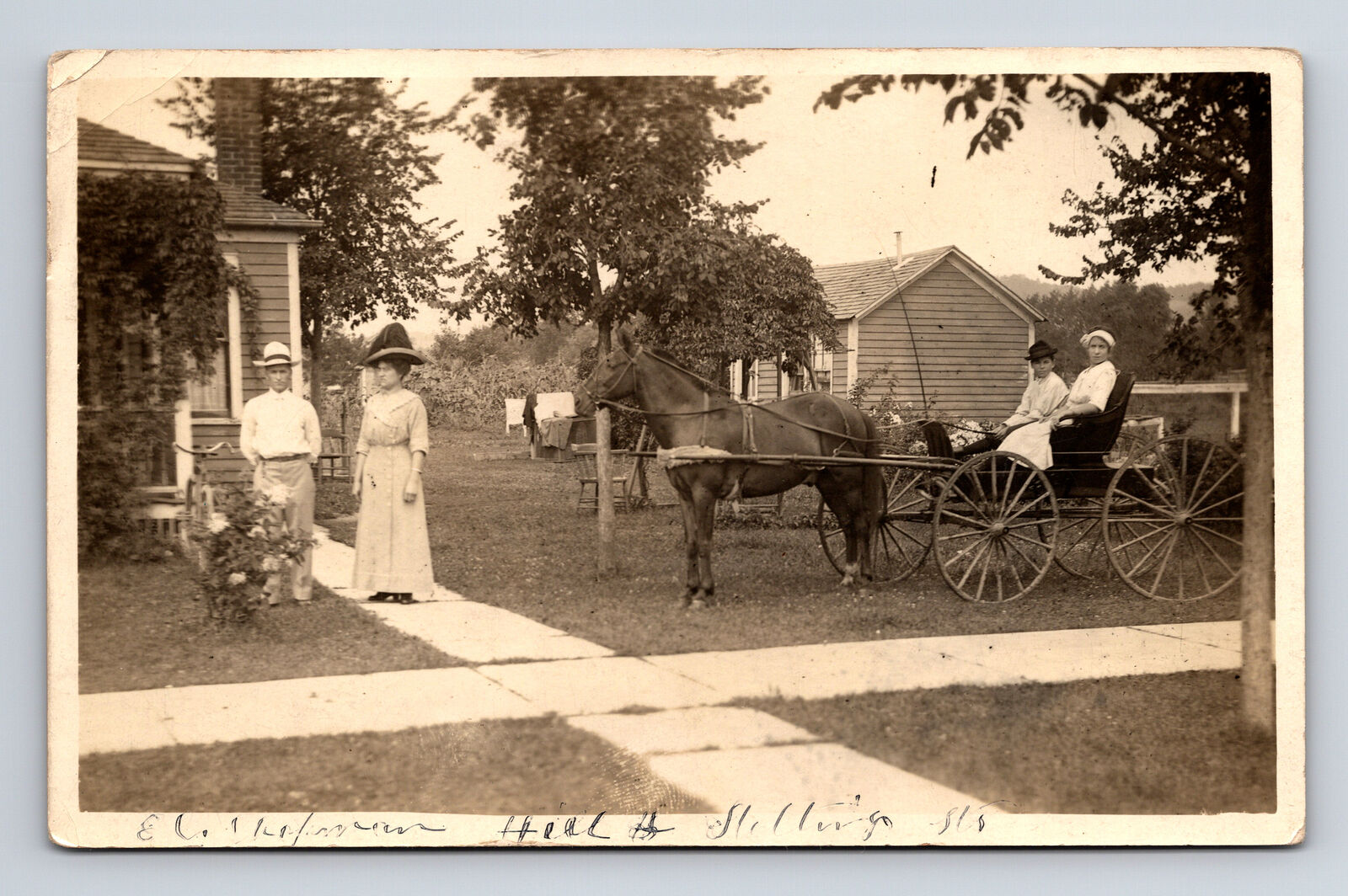 RPPC Family Mother Father Children Horse Buggy Carriage at Small Homes Postcard