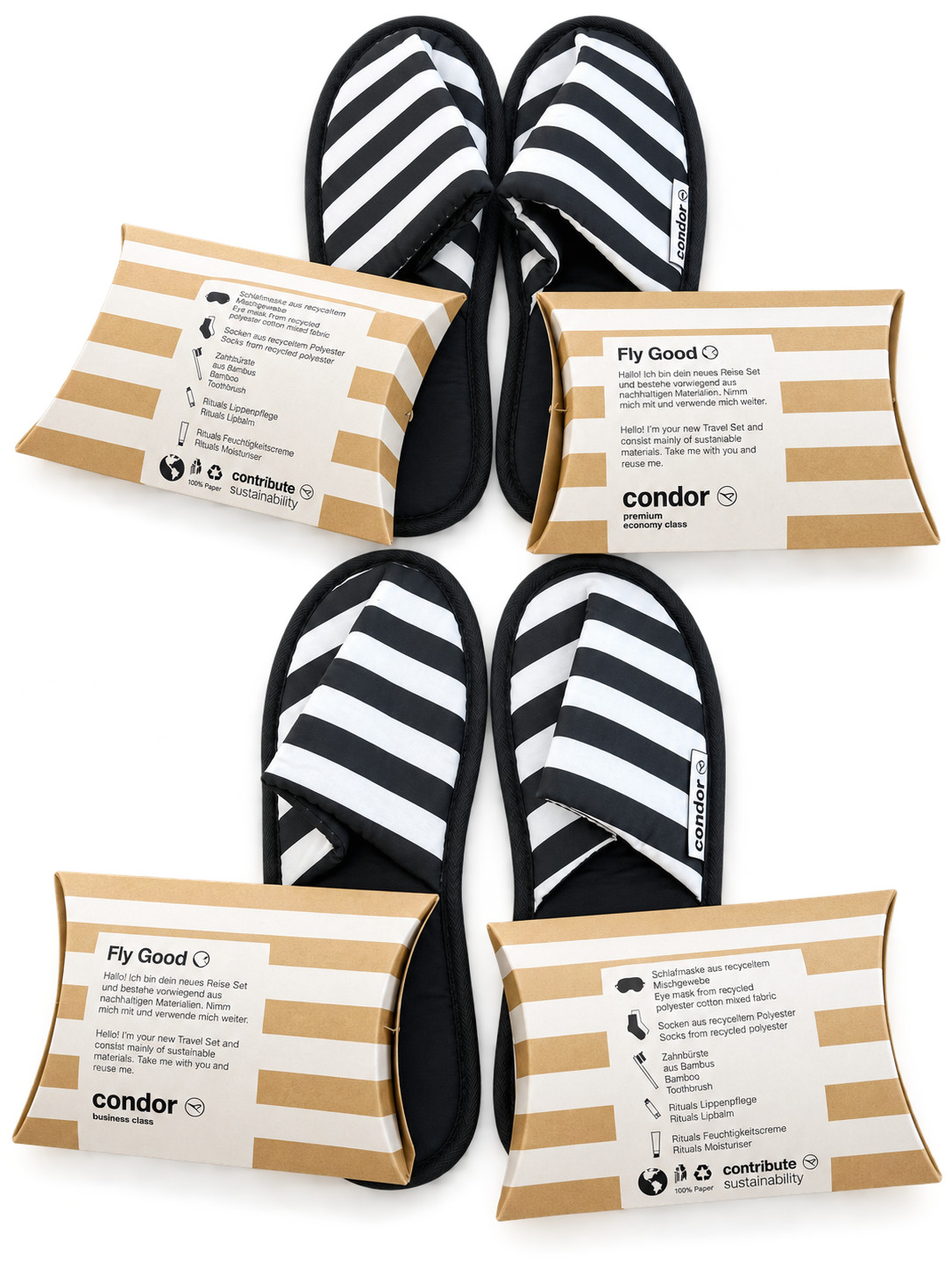 Condor Airlines Business Class Amenity Kits + Slippers Set of 2 German Airline