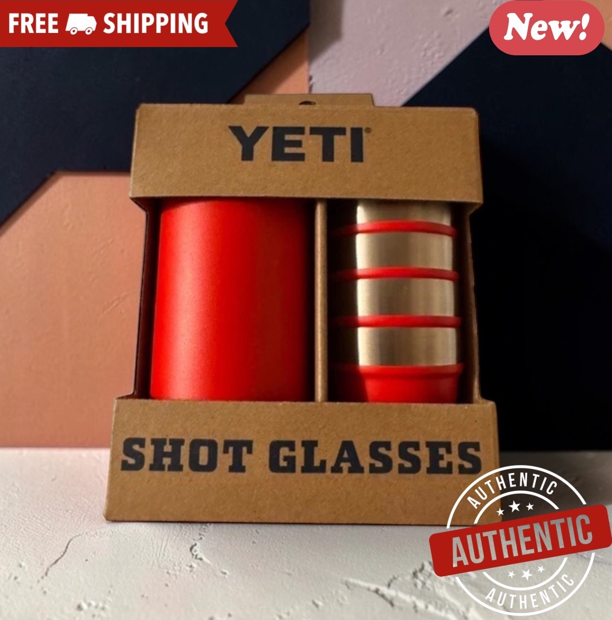 YETI Rescue Red Shot Glasses and Carrying Case - NEW SHIPS FREE