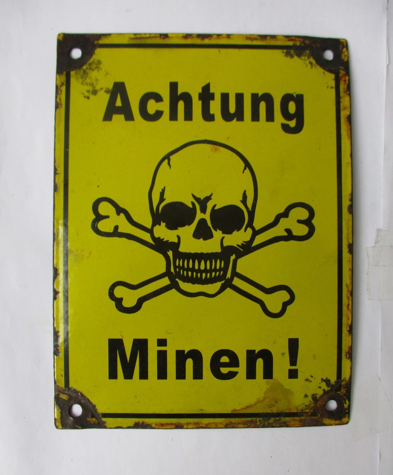Plaque WWII German Achtung Minen Enamel Minefield Warning Sign Original