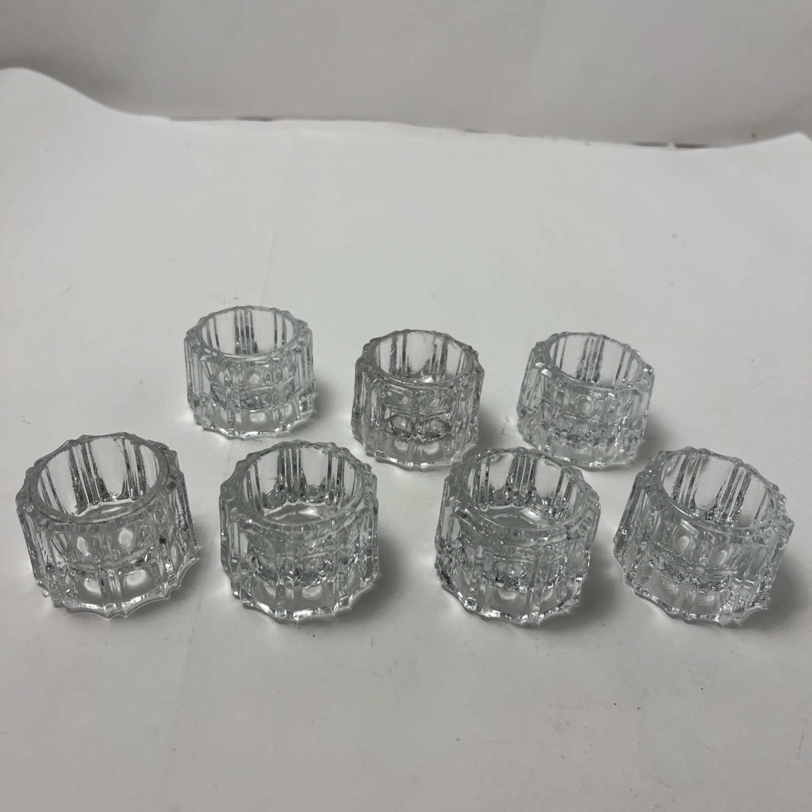 Antique Cut Glass Salt Cellars Set Of 7 - Clear