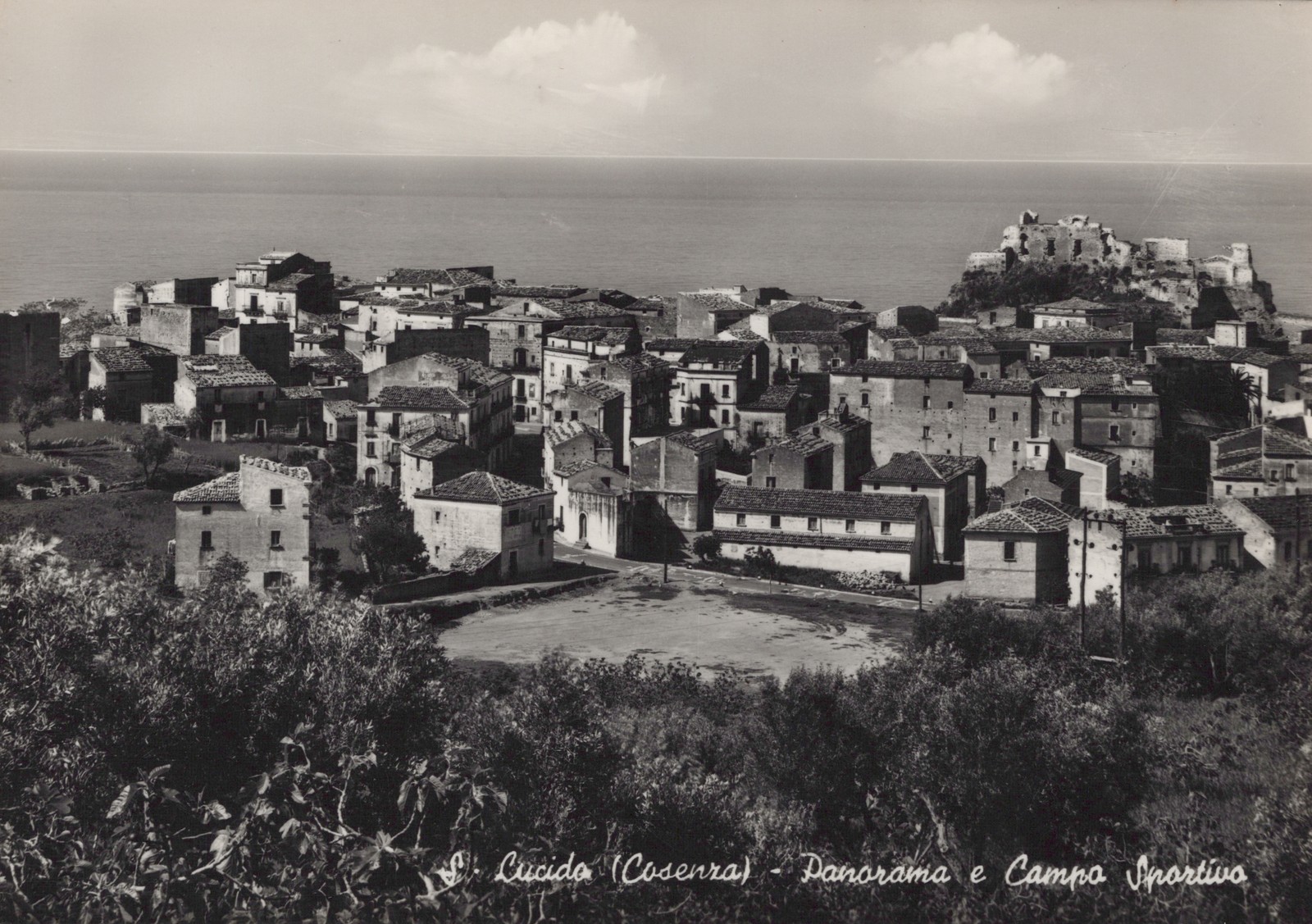 San Lucido Cosenza Italy Panorama Castle RPPC Postcard 1950s Calabria