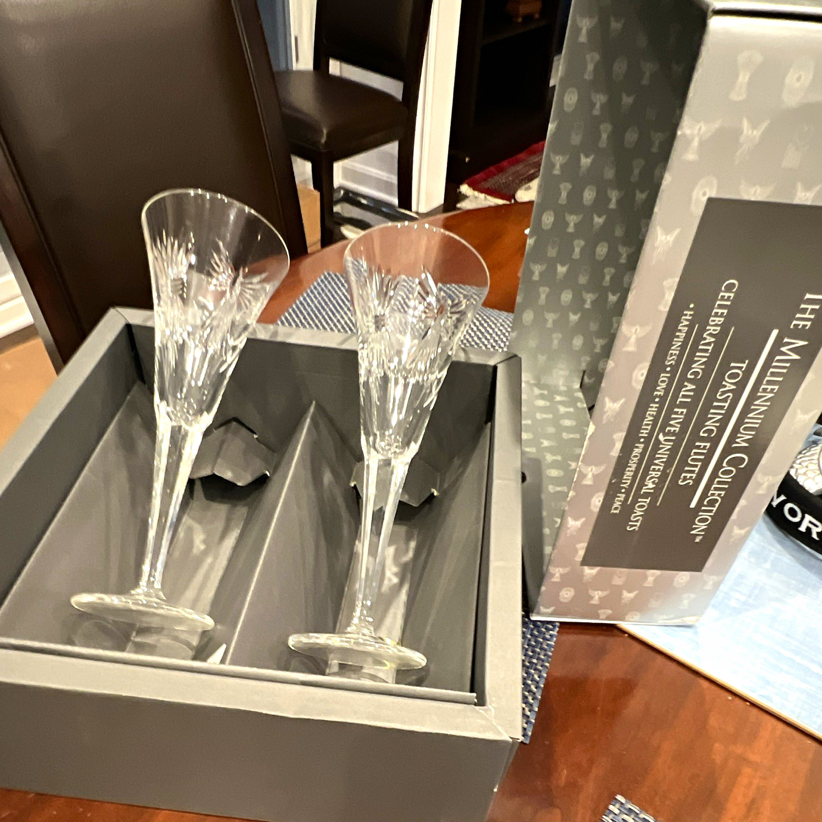 Waterford Millennium Cut Crystal Stemmed Champagne Flutes Set of 2 10 in Clear