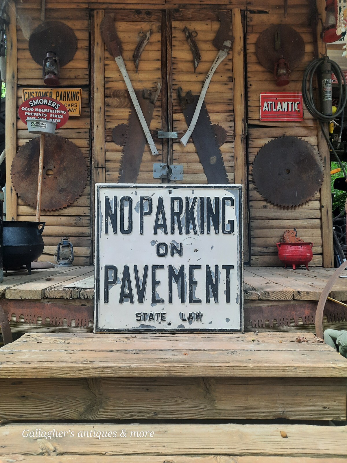 1930s Embossed Depression Steel No Parking State Law New York Road Street Sign 1930s Embossed Depression Steel No Parking State Law New York Road Street Sign