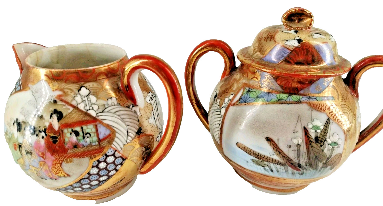 Vtg Lusterware Japanese Nipponware Sugar Bowl & Creamer Set Hand Painted B2