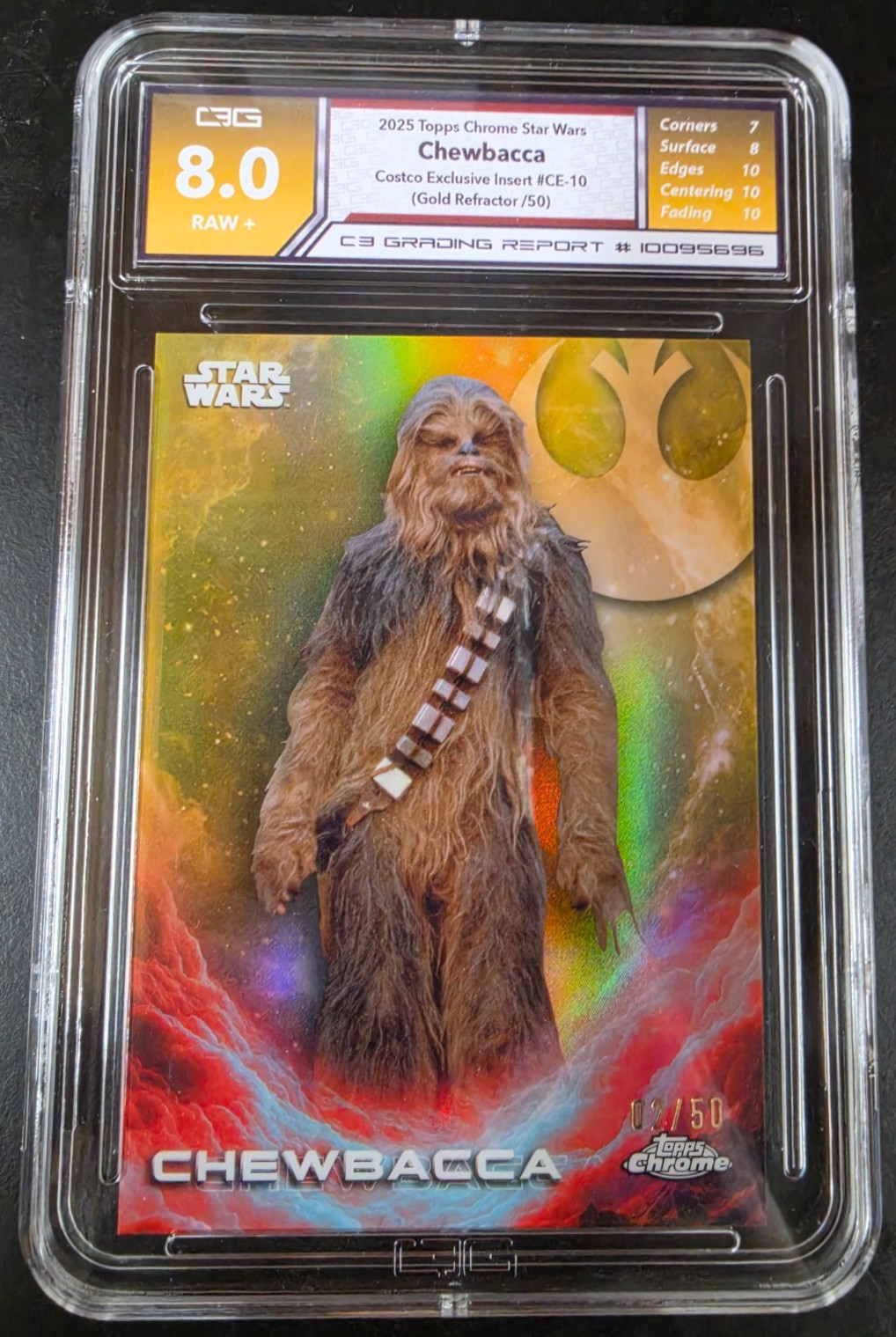 2025 Topps Chrome Star Wars Chewbacca Gold Refractor /50 Costco C3 8